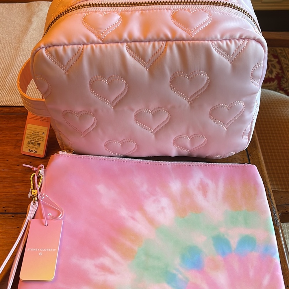 2-piece Stoney Clover Lane quilted hearts large case AND tie dye large pouch